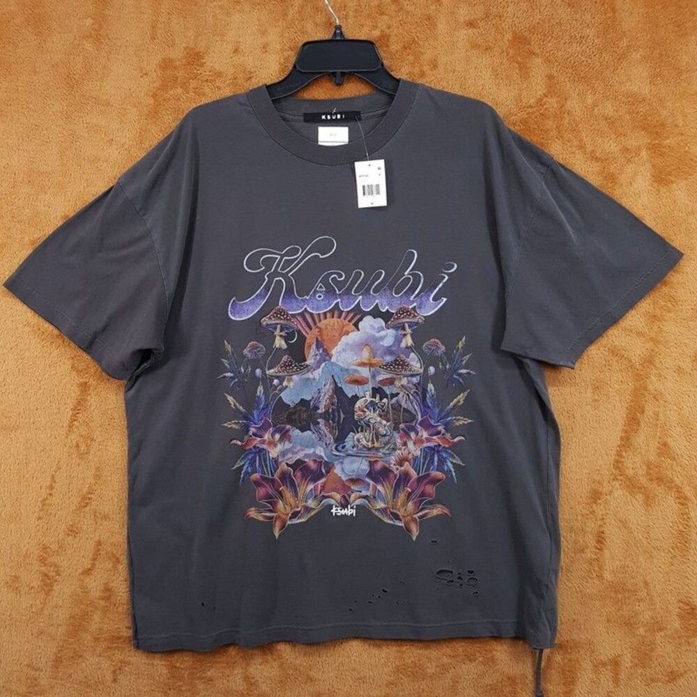 KSUBI Shirt Mens Medium Grey Pullover Crew Mushrooms HENDRIX Ekcess Tee $140